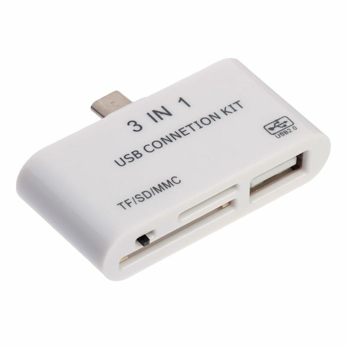 Kaardilugeja-OTG microUSB-adapter, USB-pistikud, microSD, SD
