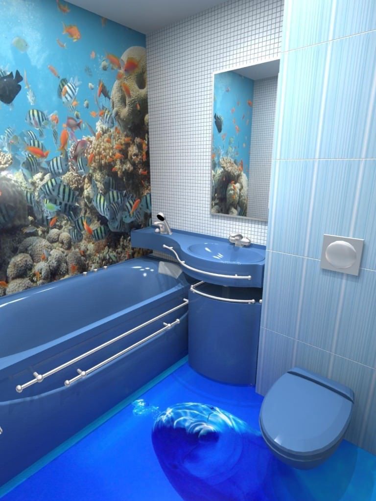 3d itsetasaava lattia kylpyhuoneessa mereen tyyli
