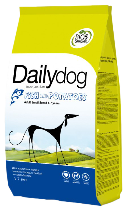 Köpekler için kuru mama Dailydog Adult Small Breed, küçük ırklar, balıklar ve patatesler için, 3kg