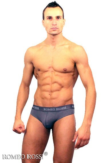 Comfortable men's thong panties in gray with wide elastic band Romeo Rossi Thongs R1006-4