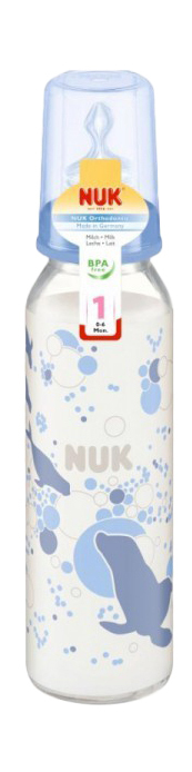 Glass bottle 230 ml + silicone nipple with ventilation r-p1 Nuk