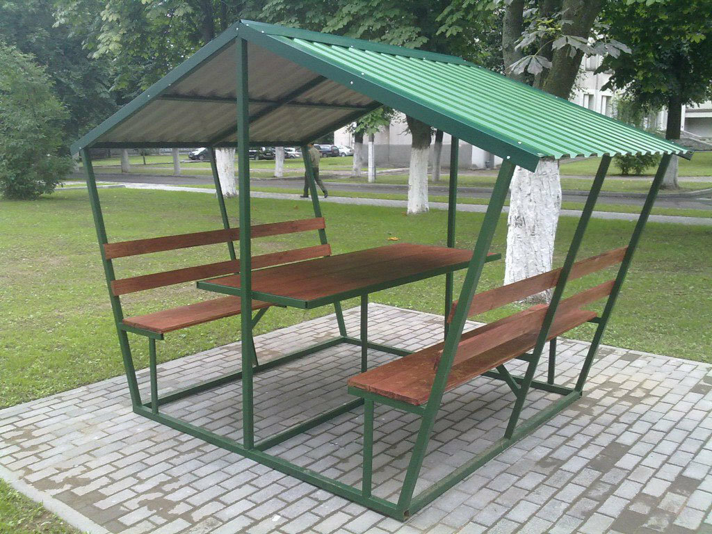 Small gazebo made of metal complete with furniture