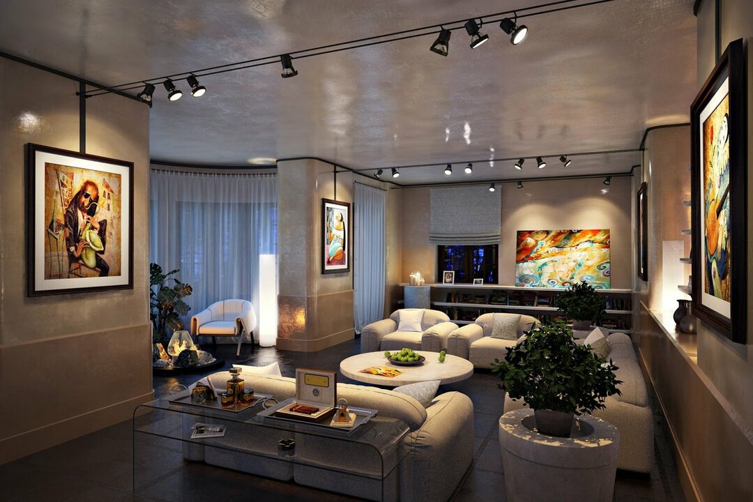 Lampy obrotowe na suficie mieszkania w nowoczesnym stylu