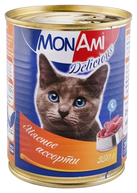 Konzervy pre mačky MonAmi Delicious, mäso, 350g