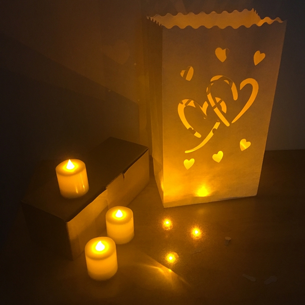 Double Heart Paper Lantern Candle Bag Tea Light Holder for Christmas Wedding Home Decoration