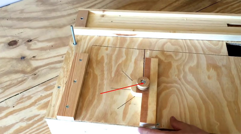 Der Winkelmesser wird mit einer Schraube mit Holzunterlegscheibe in der gewünschten Position fixiert