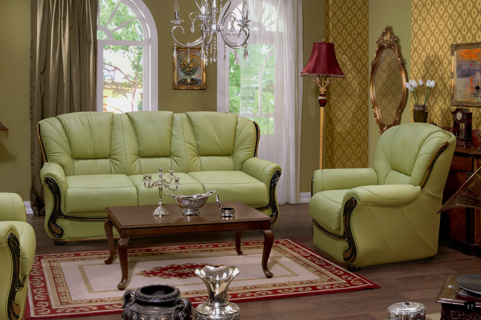 Pistacijų sofa klasikinėje svetainėje