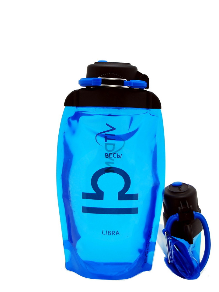 Faltbare Öko-Flasche VITDAM, blau, Volumen 500 ml (Artikel B050BLS-1208) Zeichnung LIBRA / SCALES