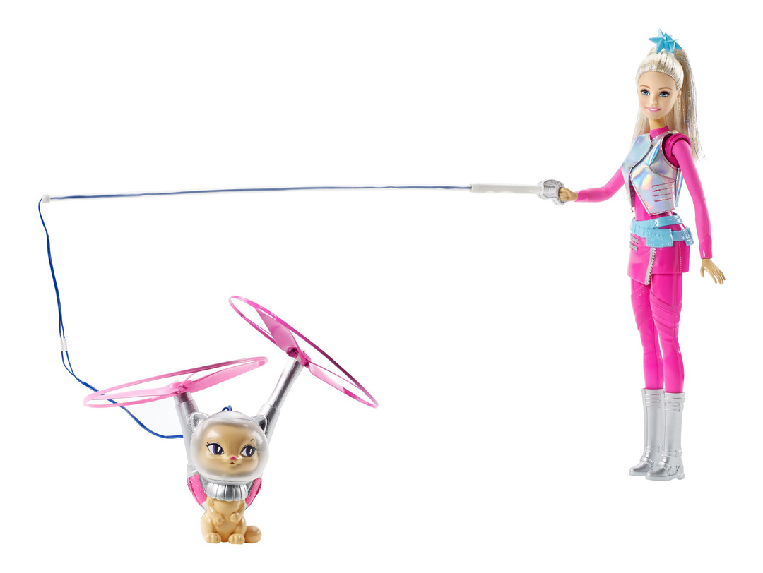 Barbie dukke med flyvende kat Popcorn fra Barbie -serien og rumeventyr