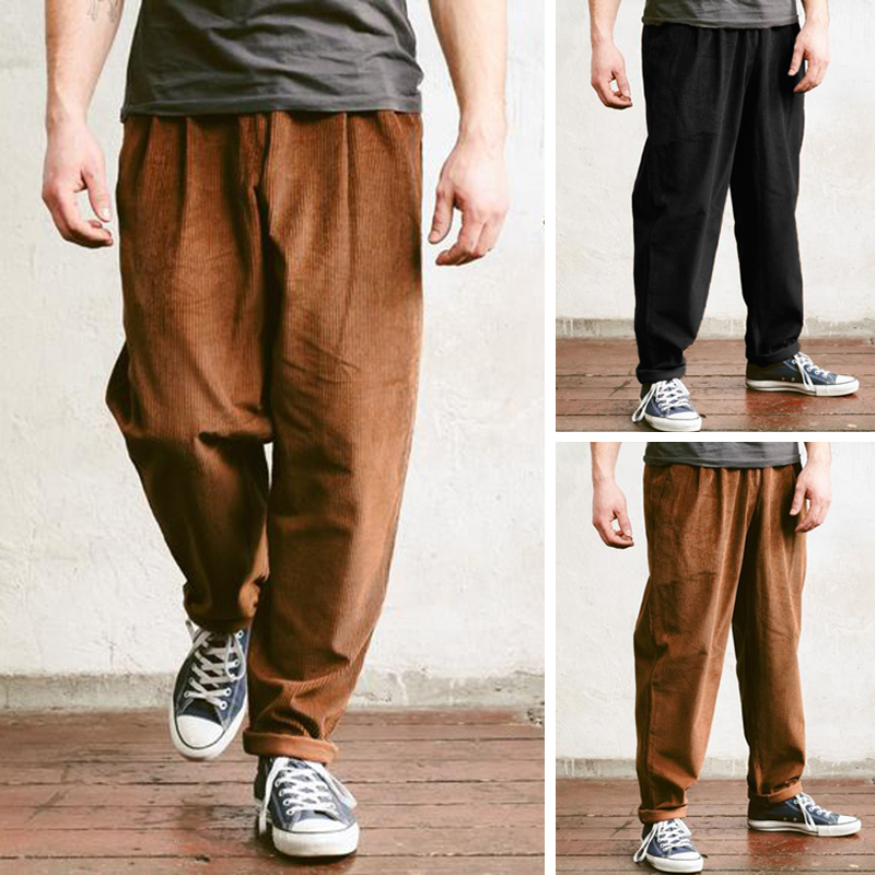 Pantalones de pana con cordones para hombre Pantalones sueltos informales elegantes Pantalones rectos formales EE. UU.