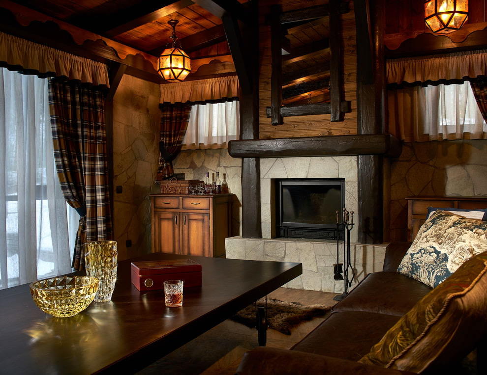 cottage interior with fireplace Photo