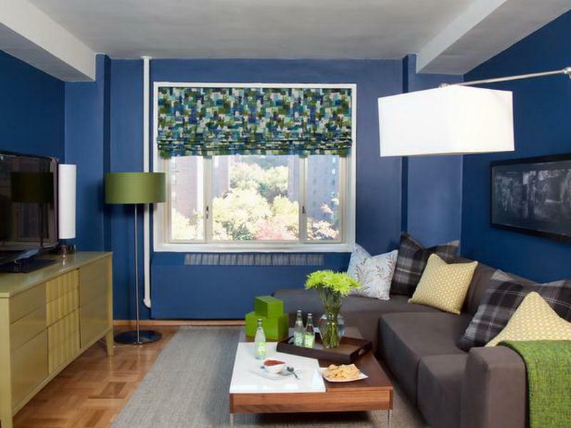 pareti blu in soggiorno