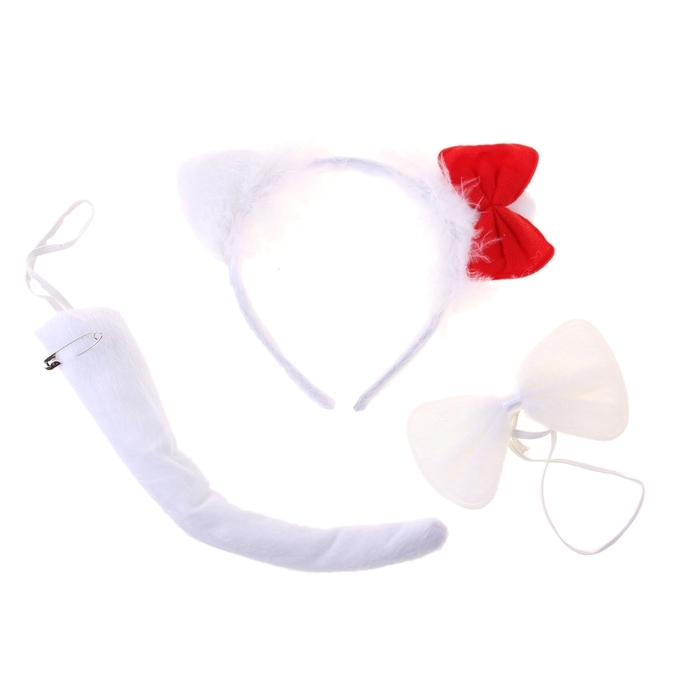 Carnival set 3 itens: headband, bow, tail, white