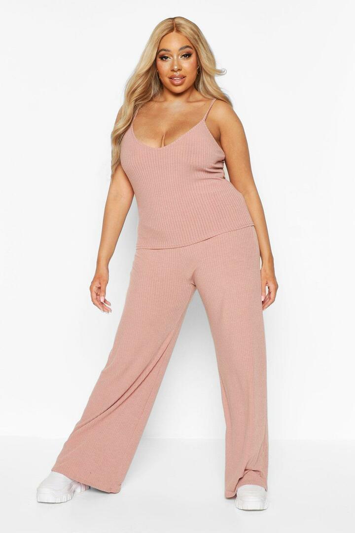 Plus size set of wide leg ribbed trousers and tank tops