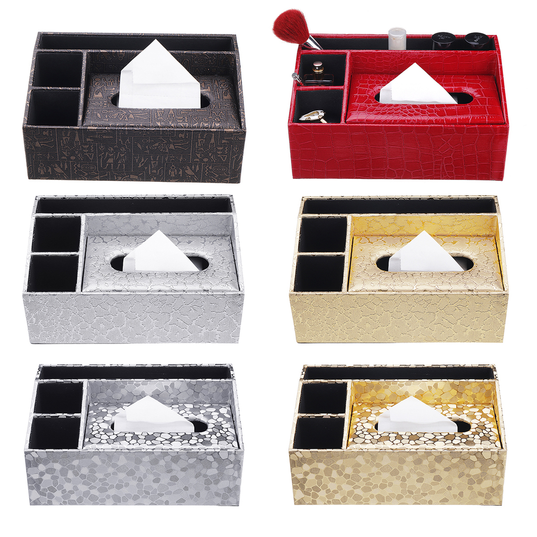 Caja de pañuelos multifuncional de cuero PU Caja de control remoto de sala de estar de escritorio Almacenamiento de papel de madera