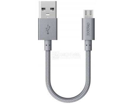 Deppa 72258 kabel, USB til mikro USB, aluminium / nylon, 0,15 m, grå (grafitt)