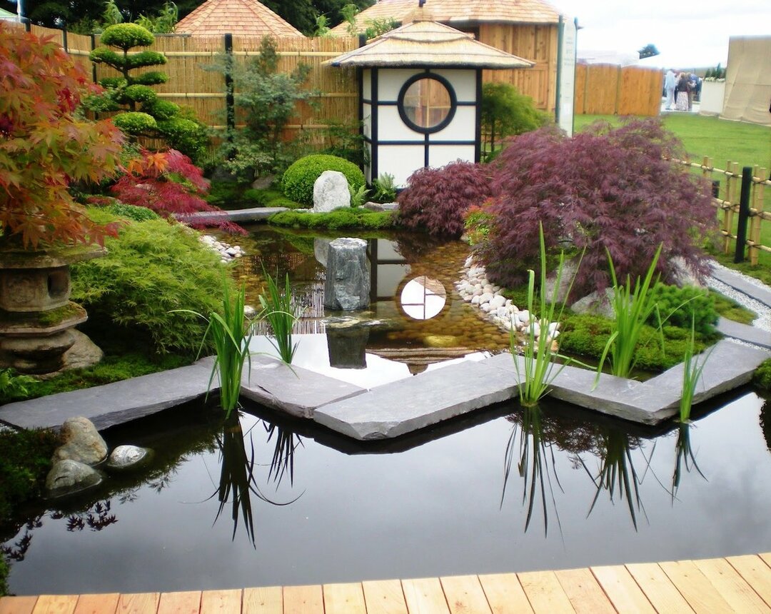 Pond at a summer cottage in an oriental style