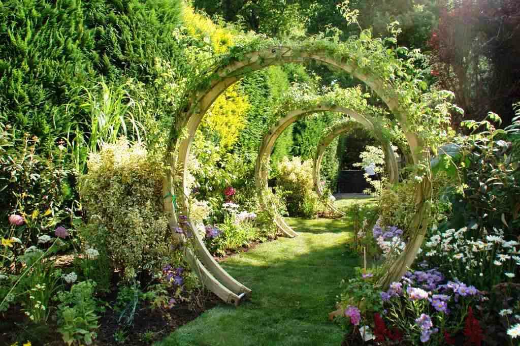 Wooden arches in the form of a circle in the country