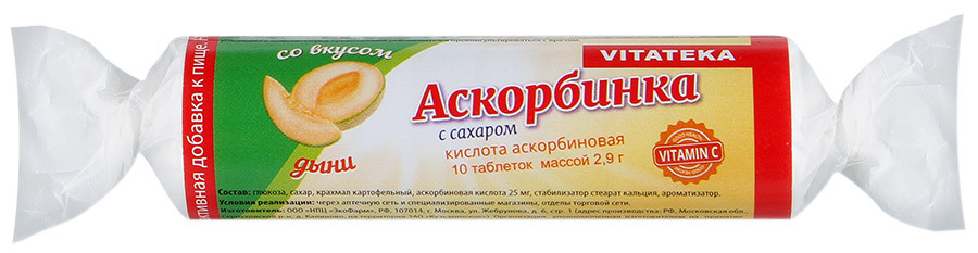 Tablety Ascorbinka Vitateca s cukrom a melónom s príchuťou melónu 25 mg č. 10
