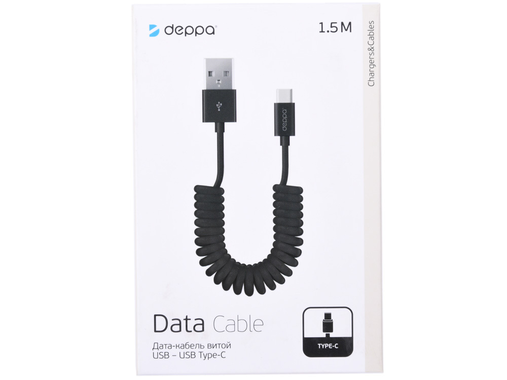 Cable USB tipo C Deppa 72278, enrollado, 1,5 m, negro