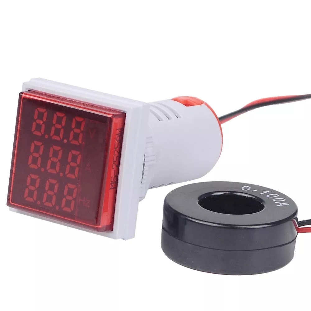ADET 22mm 50-380V 100A 99Hz Dijital LED Volt Amp Hz AC Ampermetre Voltmetre Akım Frekans Voltaj Göstergesi Metre Tester Sinyal Kızdırma Kırmızı