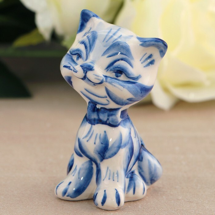 Suvenýr „Kočka s mašlí“, kobalt