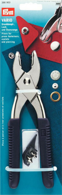 Vario pliers for attaching buttons, eyelets, blocks, jeans buttons, with attachments for punching holes with a diameter of 3 and 4 mm