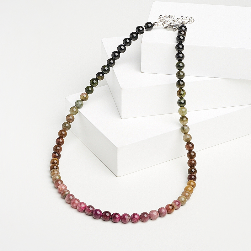 Tourmaline beads (bij. alloy, steel chir.) 6 mm 44 cm (+7 cm)