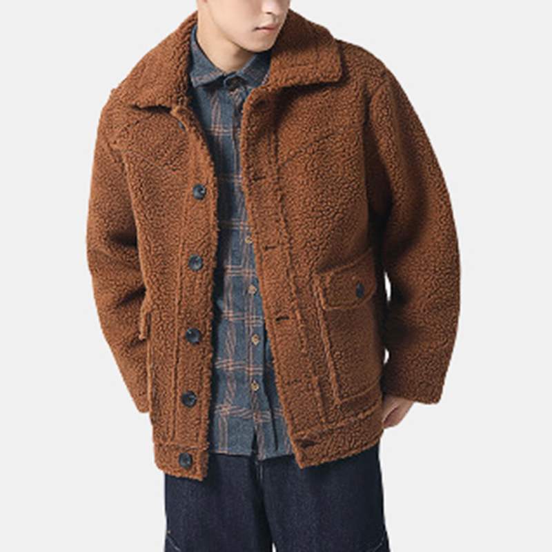 Fleece herre store praktiske lommer fortykket varm solid frakke