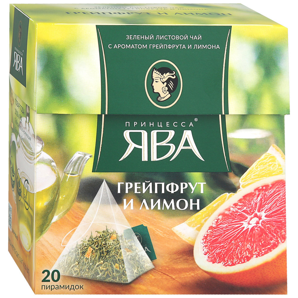 Herbata Princess Java Grejpfrut i zielona cytryna z dodatkami w piramidkach 1,8g*20 saszetek