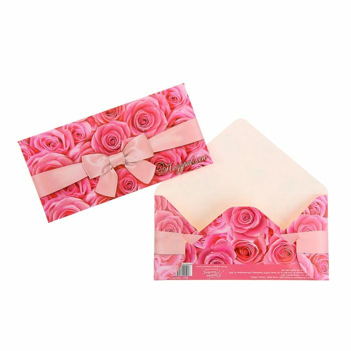 Kuvert til penge " Tillykke" lyserød sløjfe, 16,5 x 8 cm