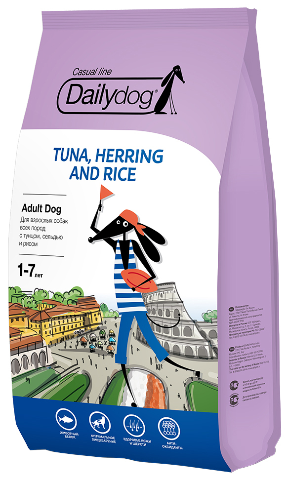Suha hrana za pse Dailydog Casual Line Adult, tuna, sled in riž, 3 kg