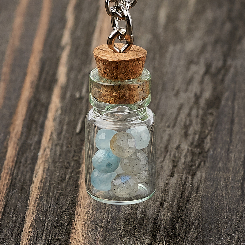 Anhänger Mix Aquamarin, Labrador (Bij. Legierung, Glas) Flaschenschliff 2,5 cm