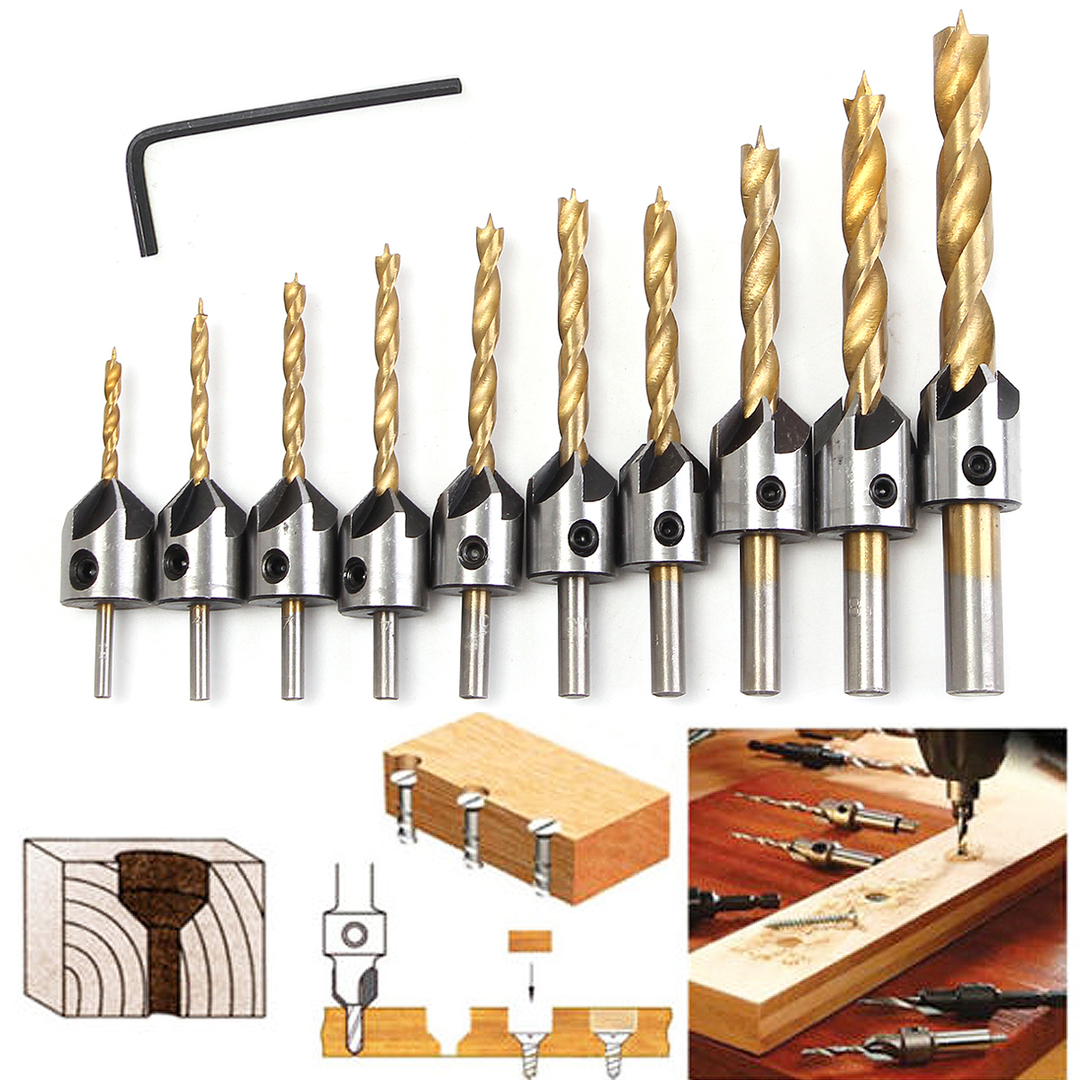 Conjunto de broca de escareamento de 5 flauta MM HSS Broca de chanfro para carpintaria Escareadores para carpintaria