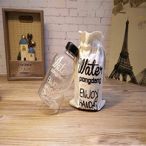 Kreativ 1L flaska Klar vattenglas Vatten Dryckesföremål Stor kapacitet med väska