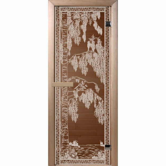 Saunatür DoorWood 700 * 1900mm, Glasbronze, Zeichnung Birke, Nadelbox DW01351