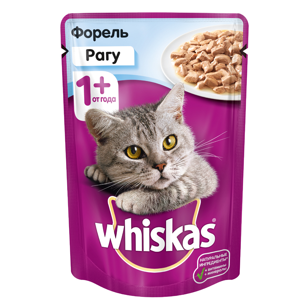 Krmivo pre mačky Whiskas dusené so pstruhovými mínusmi. 85 g
