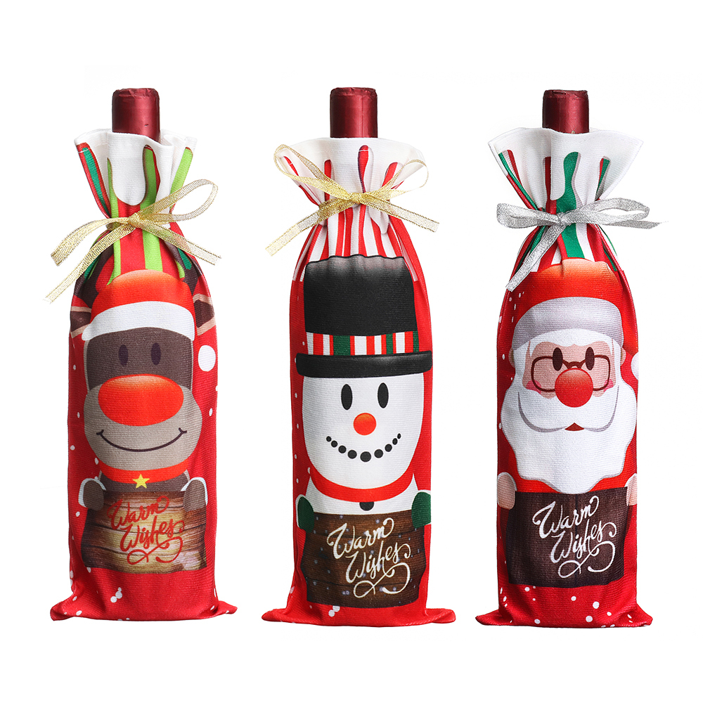 Santa Christmas Candy Bags Vinstrømpeflaskeholder Julepose Dekorasjon