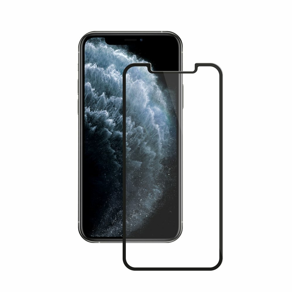 Apple iPhone 11 Pro Max (2019) ile uyumlu Koruyucu Cam 3D Deppa Full Glue, 0,3 mm, siyah çerçeve