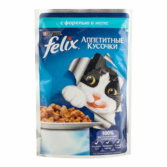 Vådfoder FELIX AGAIL til katte, ørreder i gelé, edderkop, 85 g