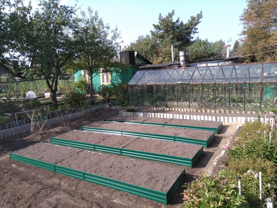 Neat beds made of galvanized metal with polymer soil