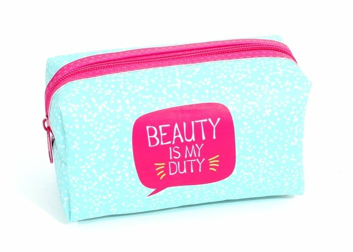 Beauty is my Duty pembe fermuarlı kozmetik çantam (16x8) (PVC kutu)