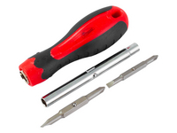 Adjustable screwdriver with two double-sided bits, SL6 and PH2, SL4 and PH1