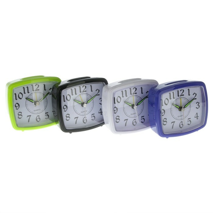 Alarm clock rectangular, backlit, plastic mix 9 * 8 cm