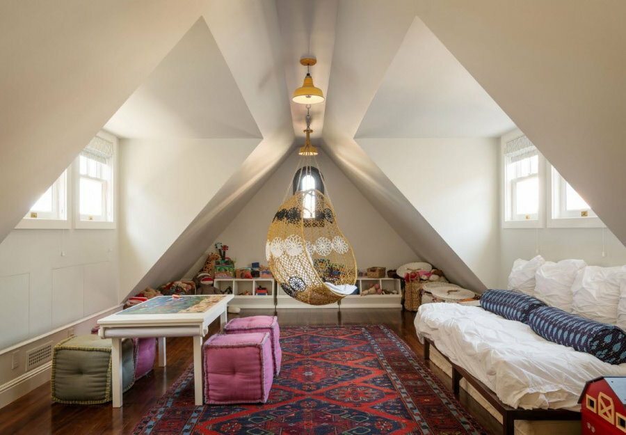 Spacious children's room in the attic of a private house