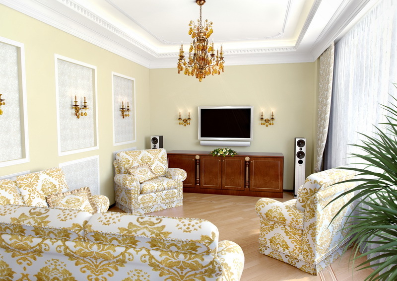 malování stěn v barokním obývacím pokoji