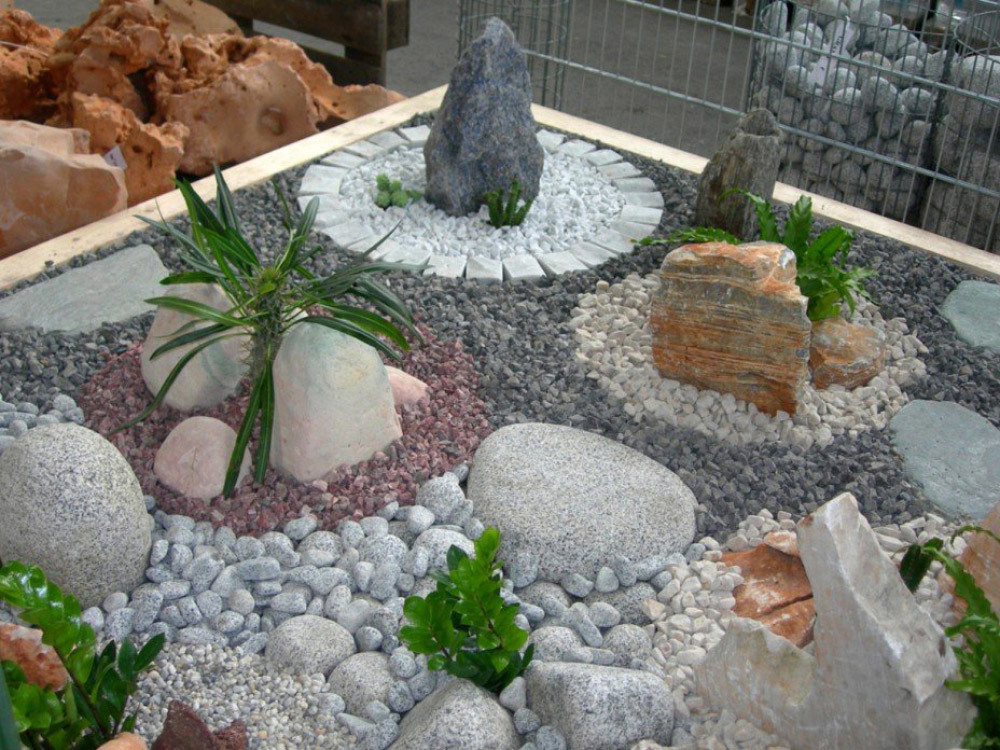 A small rock garden at the site of the house