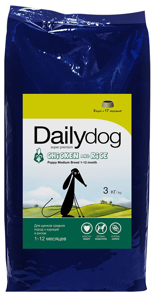 Alimento seco para cachorros Dailydog Cachorro Raça Média, para raças médias, frango e arroz, 3kg