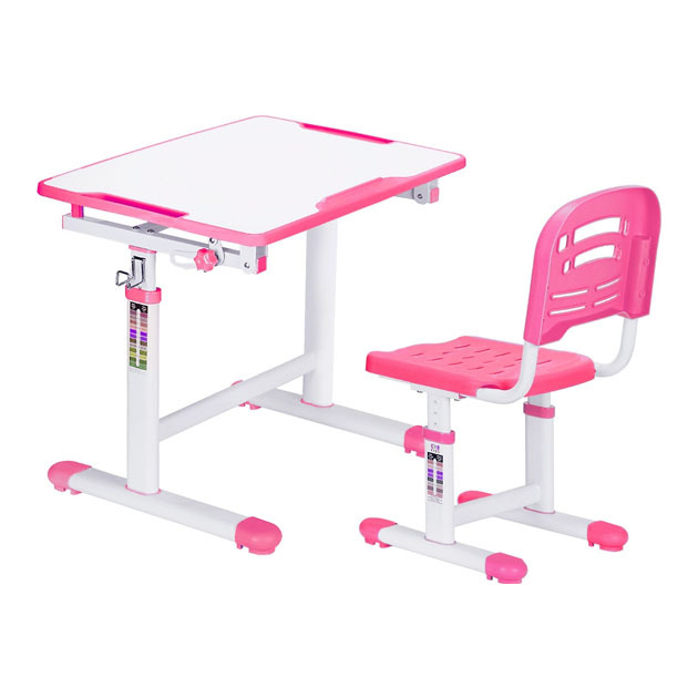 Set školskog stola i stolice Mealux EVO-07 bijela, roza,