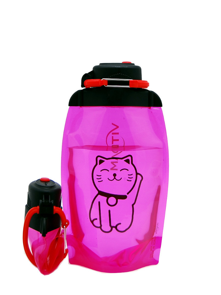 Skladacia ekologická fľaša, ružová, objem 500 ml (článok B050PIS-1305) s obrázkom